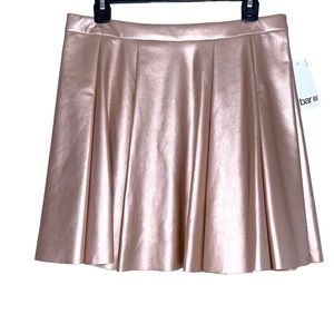 NWT Bar III Rose Pleated Gold Vegan Leather Mini Skirt